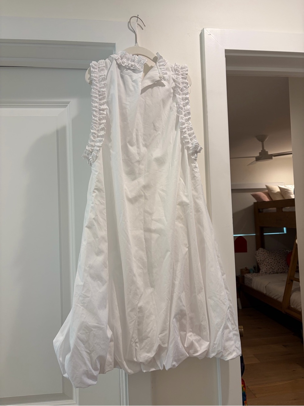 Zara White Ruffle-Shoulder Bubble Dress